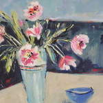 Double Tulips and bowl - 50 x 50 cms - Acrylic on Box Canvas SOLD
