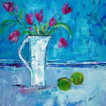Tulip Jug with Apples - 53 x 53 cms - Acrylic on Box Canvas SOLD