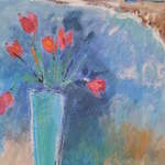 Tulips with Seascape - 76 x 66 cms - Acrylic on Wood Panel SOLD