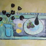 Black Tulips with Figs - Acrylic on Box Canvas - 60 x 60 cos SOLD