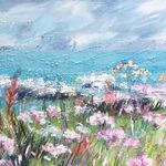 Flowers on the Clifftop, North Devon - Mixed media on canvas
