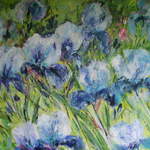 Blue Irises - Mixed Media and Acrylic on Canvas- 100 x 100 cms SOLD
