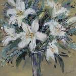 'White Lilies and Eucalyptus' - Acrylic on Board SOLD