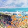 Crocosmia and Sea Pinks on the Cliffs. 100 x 80cms Mixed Media on Canvas SO