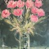 Vase of Pink Tulips and Pussy Willow. Original. Acrylic on Wood Panel.